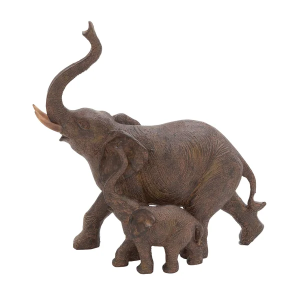 Benjara Polystone Mother and Baby Elephant Figurine Table Decor - Set of 2, Bronze