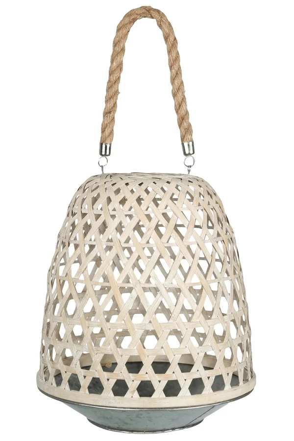 Bamboo Lantern with Hexagonal Lattice Body - Large, Brown and Gray