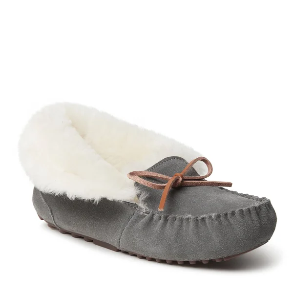 Dearfoams Women's Fireside Brisbane Shearling Moccasin Slipper - Size: 11, Grey Suede