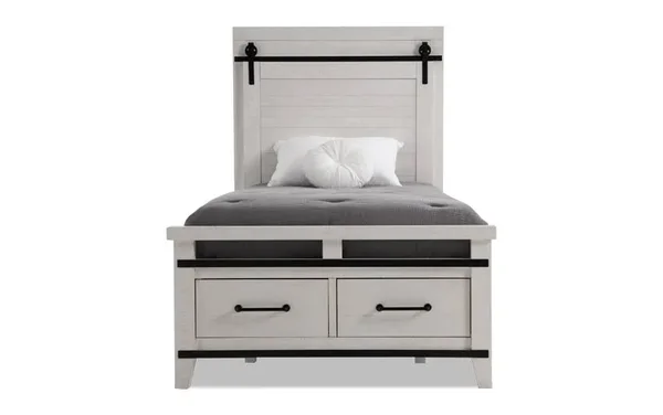 Montana Youth Full Panel Storage Bed in White, Rustic Kids& Pine Solids/Pine Veneer by Bob&s Discount Furniture
