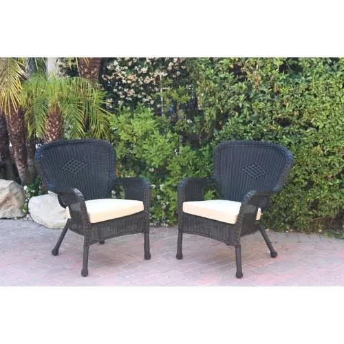 Set of 2 Windsor White Resin Wicker Chair with Cushion - Tan