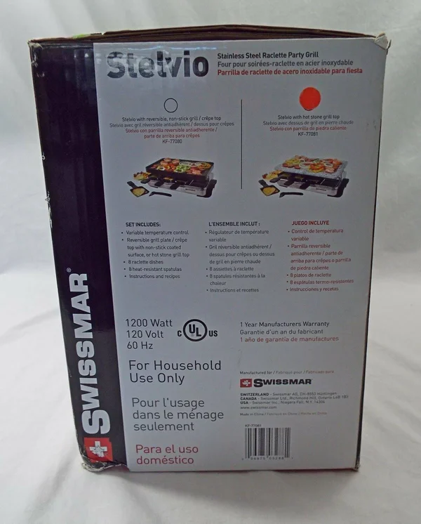 Swissmar - 8 Person Stelvio Raclette Party Grill with Granite Stone
