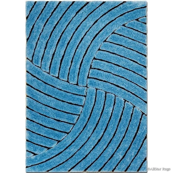 Allstar Sky Blue Modern 3D Formal Thick Striped Rug - 5& x 7&