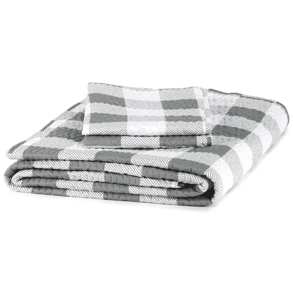 Checkered Bed Quilt Set with Pillow Shams - Gray - King - 3 Pieces