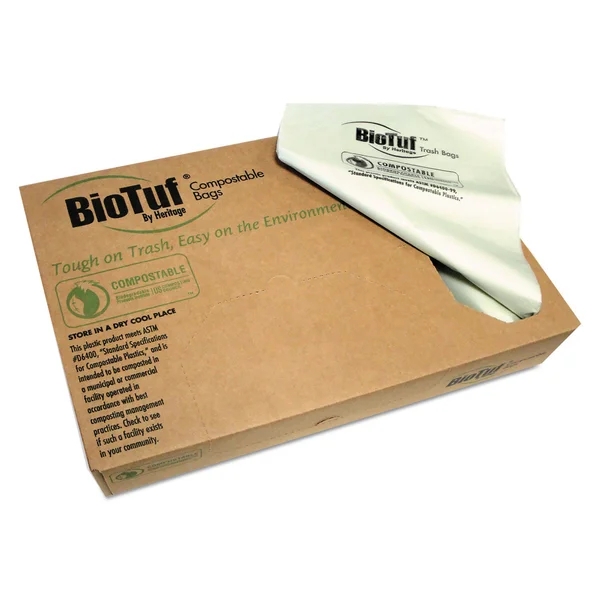 Biotuf Compostable Can Liners - 64 gal, 0.8 mil, 47x22 x 60