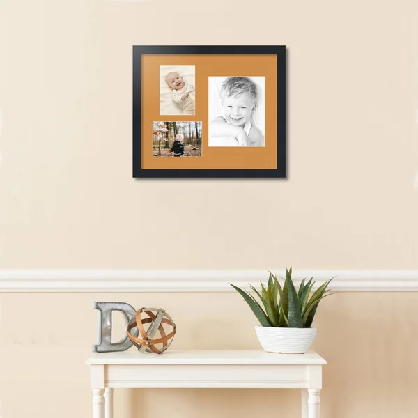Collage Picture Frame, Satin Black Frame with 3 openings for 8x10 Photos with Yellow Amber Mat. D3926CH1127, ArtToFrames