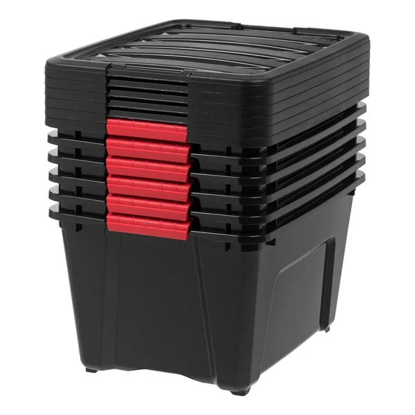 Iris 32 Quart Stack & Pull Box - 6 Pack, Black