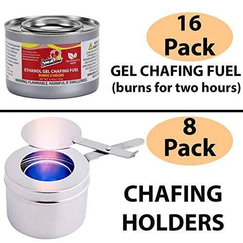 Herofiber Chafing Dish Buffet Set w/Fuel Folding Frame + Water Pan + Food Pan (8 qt) + 8 Fuel Holders + 18 Fuel Cans + 4 Serving