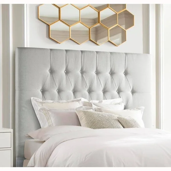 Tall Tufted Light Grey Upholstered Queen Headboard
