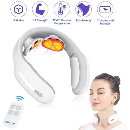 Happylineneck Massager with Pulse Heated - Smart Cordless 4D Electric Neck Massage Equipment with 3 Modes and 15 Speeds for Offic