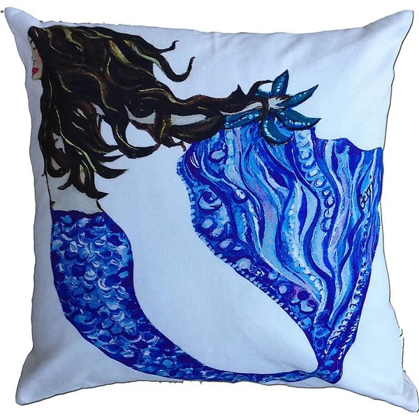 My Island Mermaid Brunette Throw Pillow - Black