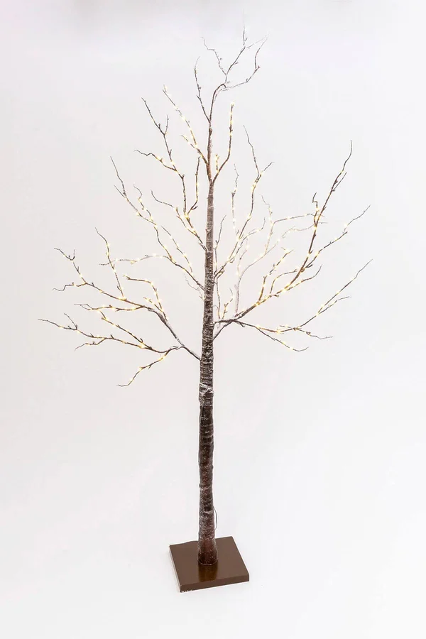 Gerson 82.67-Inch Tall, Brown Wrapped, Snowy Tree with LED Lighting