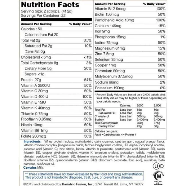 Bariatric Fusion Meal Replacement Orange Cream 32 oz. Tub