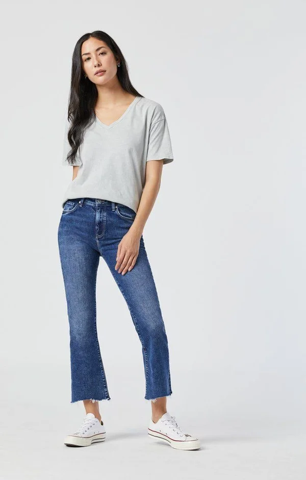 Mavi Jeans Anika Raw Hem Crop Flare Jeans - Blue - 29 x 26