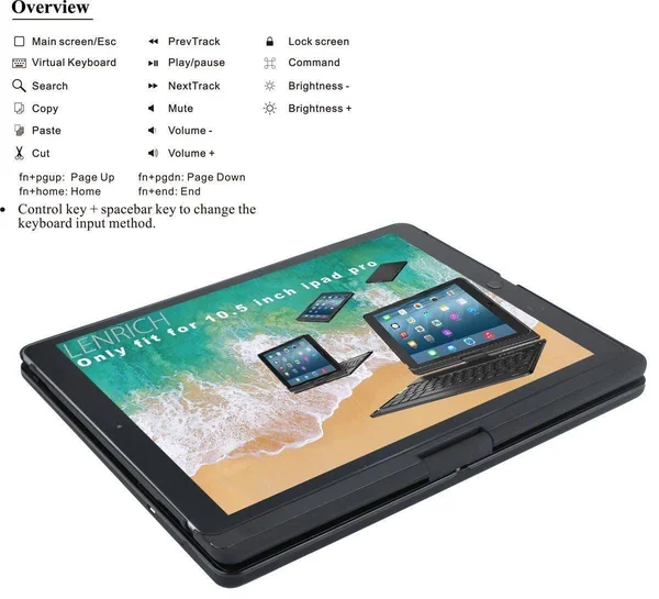iPad Pro 10.5 Case with Keyboard Backlit, LENRICH 7 Colors Backlight 360 Rotatable Bluetooth Wireless