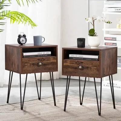 Adra 1 - Drawer Iron Nightstand in Brown 17 Stories