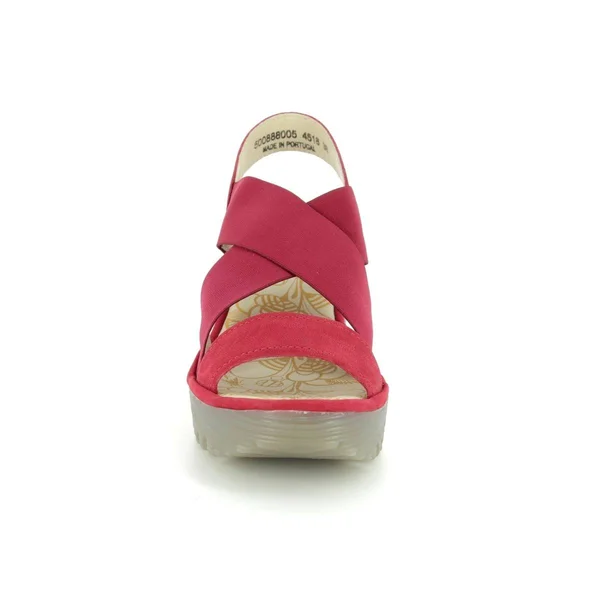 Fly London P500888 Yaji Red Leather Womens Wedge Sandals