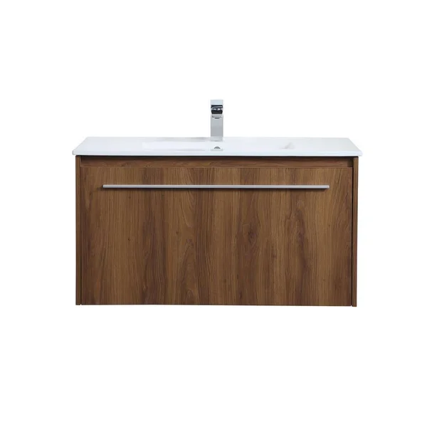 Elegant Furniture Timeless Home 36 in. W x 18.31 in. D x 19.69 in. H Single Bathroom Vanity in Walnut Brown with Porcelain