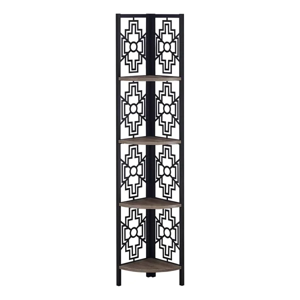 Dark Taupe 62-Inch Wood-Look Finish 4-Tier Corner Bookshelf - 16" x 11" x 62"