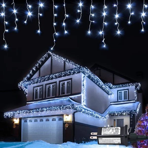 JMEXSUSS 38.8FT 400 LED Icicle Lights 8 Modes Waterproof Christmas Icicle Lights Outdoor with 80 Drops, 2 Pack Indoor Cool White