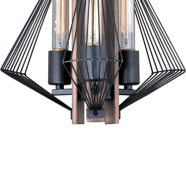 Vaxcel Dearborn 3 Light Pendant - Black Iron/Burnished Oak P0265