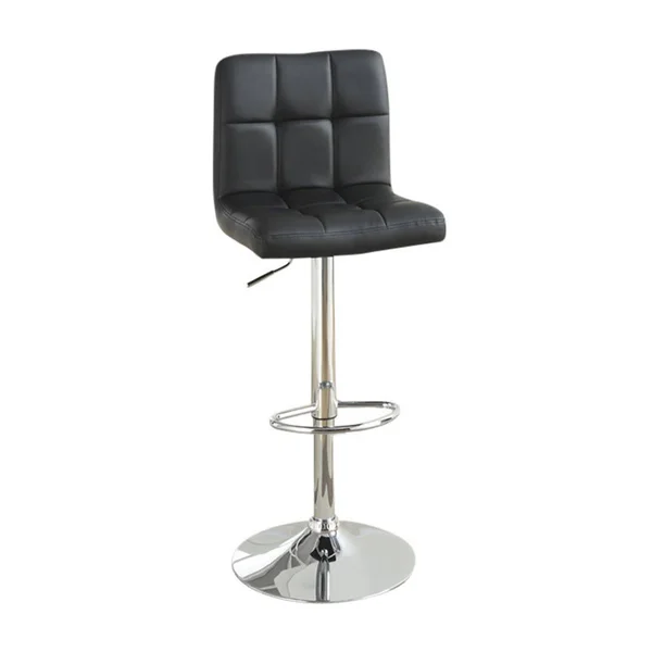 Armless Chair Style Bar Stool with GAS Lift Black and Silver Set of 2