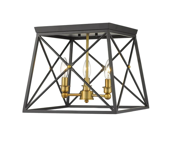 Z-Lite-447F14-MB-OBR-Trestle - 3 Light Flush Mount Matte Black/Olde