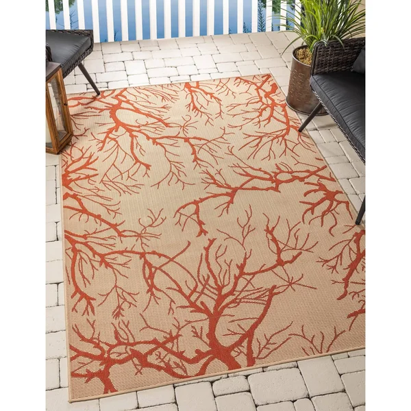 Unique Loom Outdoor Branch Area Rug Beige/Terracotta 8& x 11&4 inch