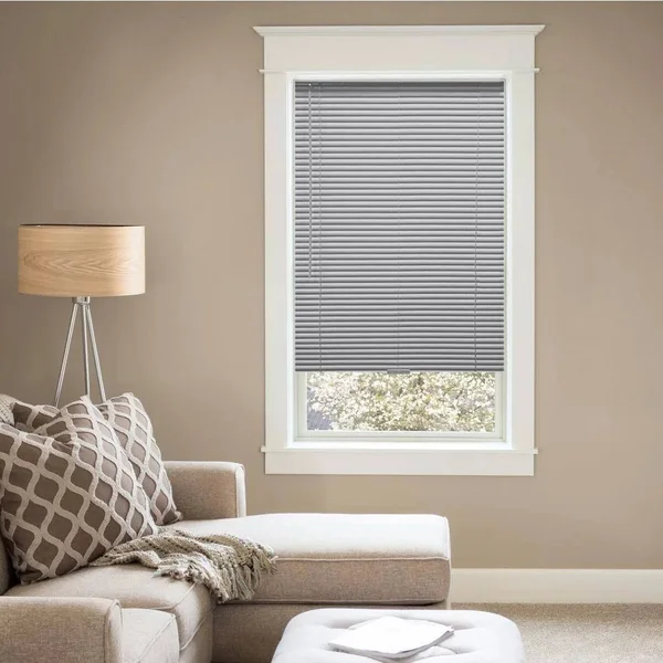 Hampton Bay Gray Cordless Room Darkening 1 in. Vinyl Mini Blind for Window or Door - 66 in. W x 48 in. L
