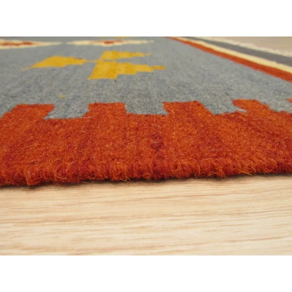 EORC Dn6mu 5 x 8 ft Blue Handmade Wool Keysari Kilim Rug