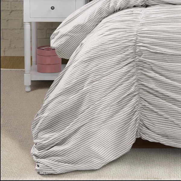 Lush Decor Ruching Ticking Stripe Comforter Gray Set Full/Queen