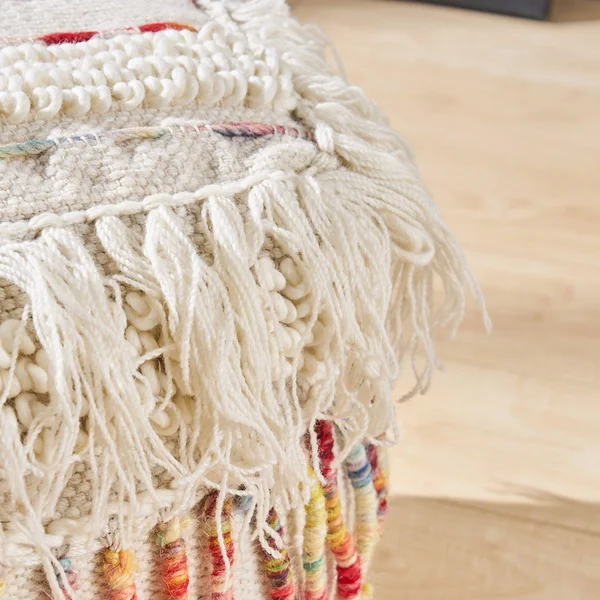 Christopher Knight Home Roth Boho Wool Pouf - Ivory and Multi-Colored