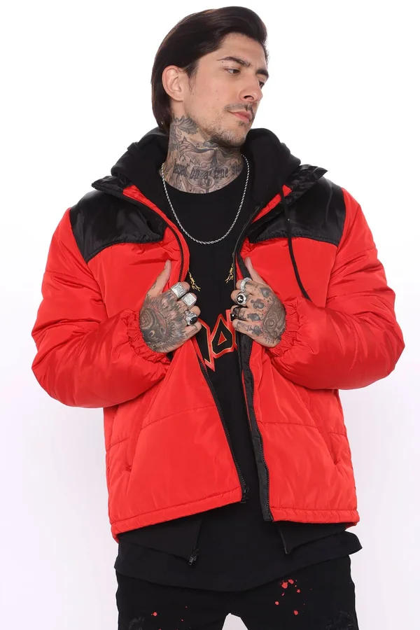 Mens Kellen Puffer Jacket in Red Size X-Large by Fashion Nova