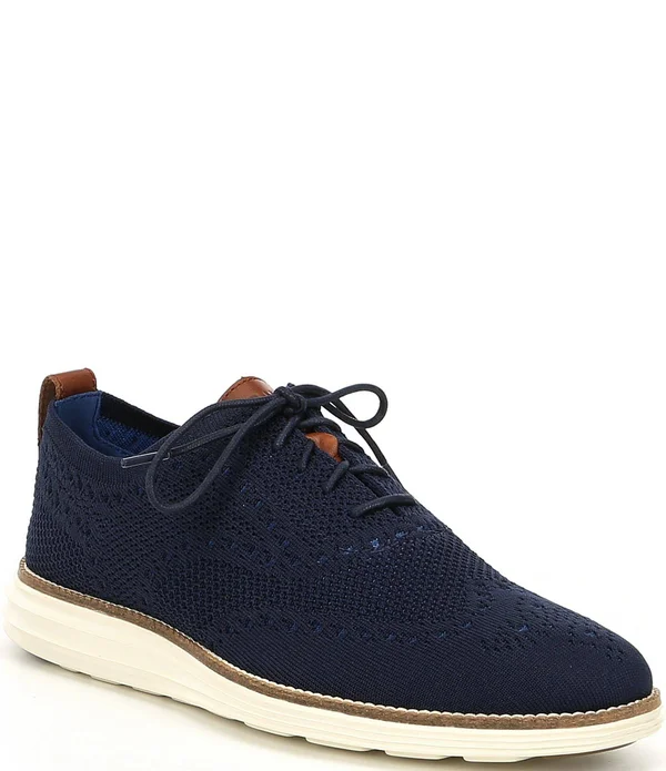 Cole Haan Original Grand Stitchlite Wingtip Oxford (Navy/Ivory) Men's Shoes