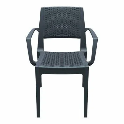 Ramseur Stacking Plastic/Resin Patio Dining Armchair Brayden Studio? Color: Dark Gray