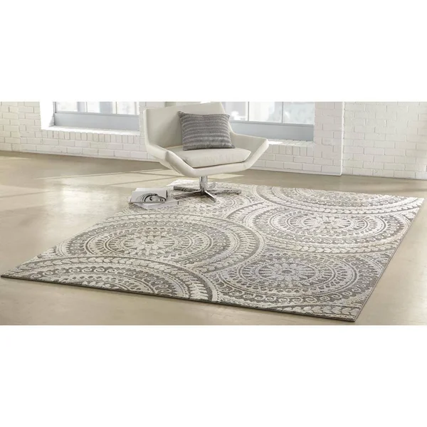 StyleWell Spiral Medallion Gray 7 ft. x 9 ft. Geometric Area Rug