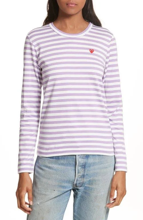 Women's Comme des Gar鏾ns Play Stripe Long Sleeve T-Shirt - Size X-Small - Purple