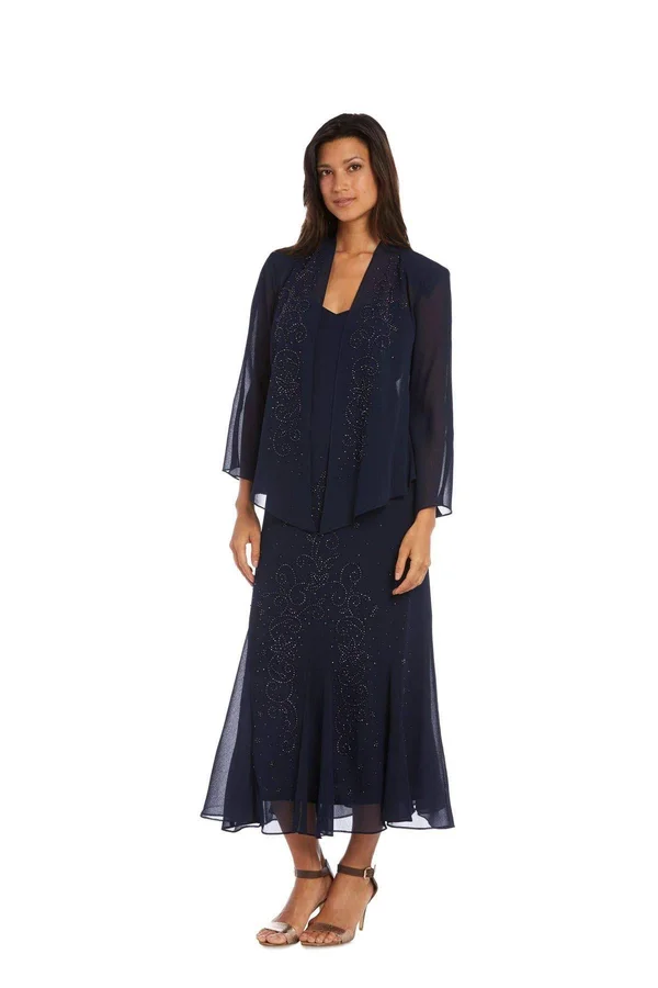 Ru0026M Richards Women's Plus Size Beaded Jacket Dress - Mother of The Bride Dresses, 22W Navy, Blue