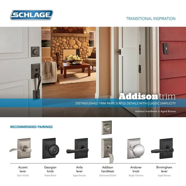 Schlage F62-ADD-GEO Addison Double Cylinder Handleset with Georgian - Satin Nickel