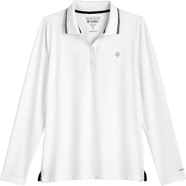 Coolibar Women's Long Sleeve Golf Polo - Sun Protective Clothing For Women, White, Large