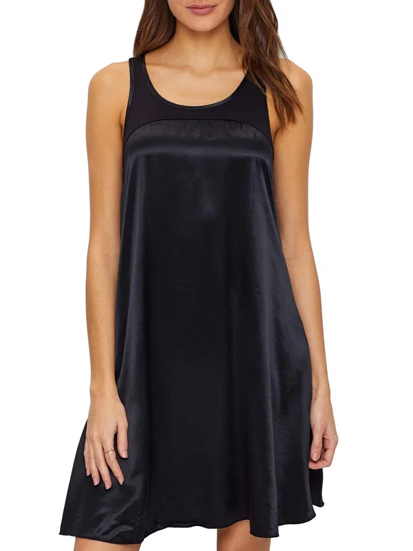 PJ Harlow Satin and Rib Nightgown - Black (Lindsay) XL