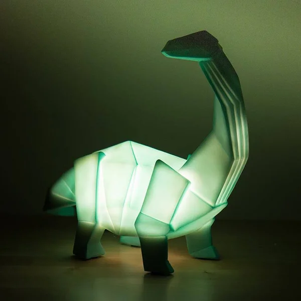 Dinosaur Lamp Green Origami Diplodocus Night Light by Disaster Designs
