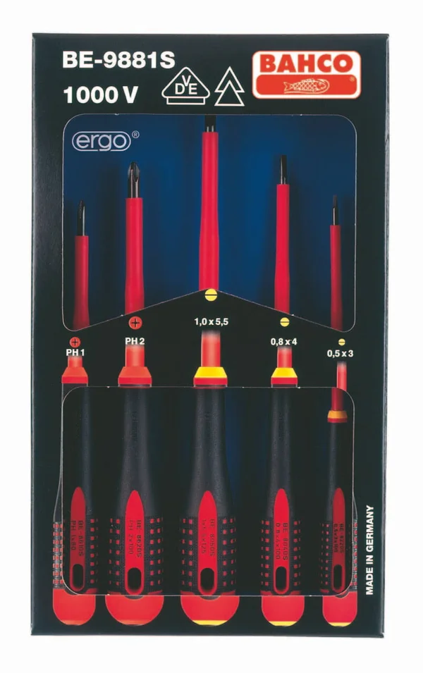 Bahco BE-9881S 1000V Insulated Ergo 5 Piece Screwdriver Set