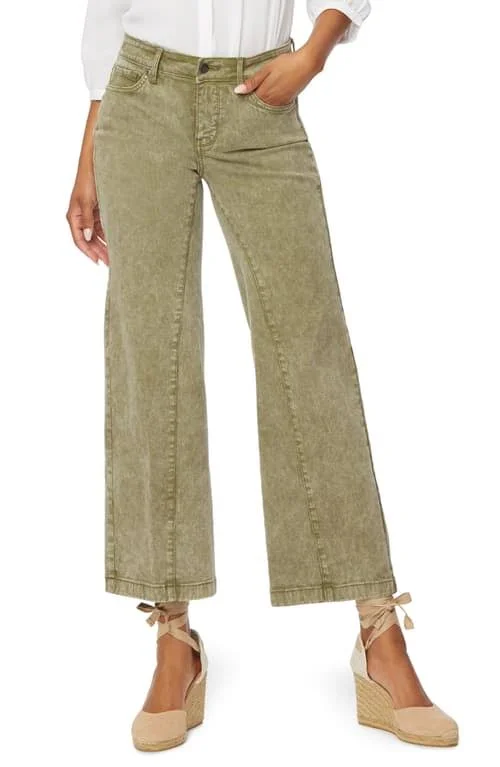 Petite Women's Nydj Teresa Cropped Wide Leg Jeans - Size 00p - Green
