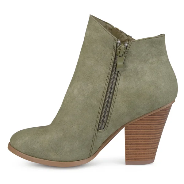Brinley Co. Women's Faux Suede Stacked Wood Heel Double Zipper Booties, Size: 8.5, Beige