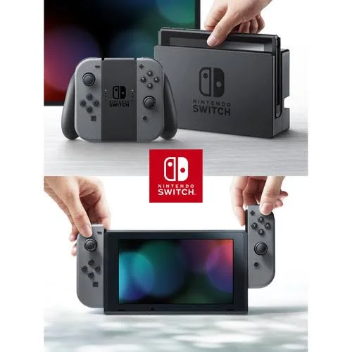 Nintendo Switch (Gray) Bundle with New Super Mario Bros U Deluxe + 6ave Cloth