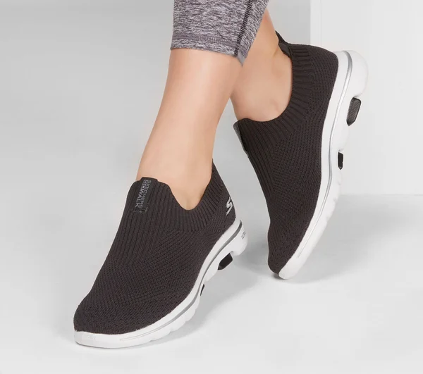 Skechers Women's GOwalk 5 Trendy Slip on Sneaker, Black/White