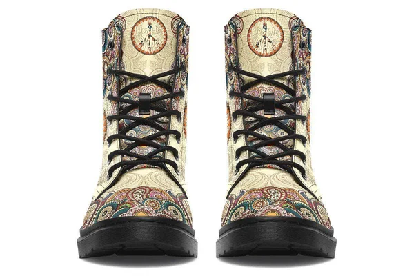 Tan Peace Mandala Boots - Peace Sign Boots, YesWeVibe Women's Boots, Black Sole, US 9, EU40.5
