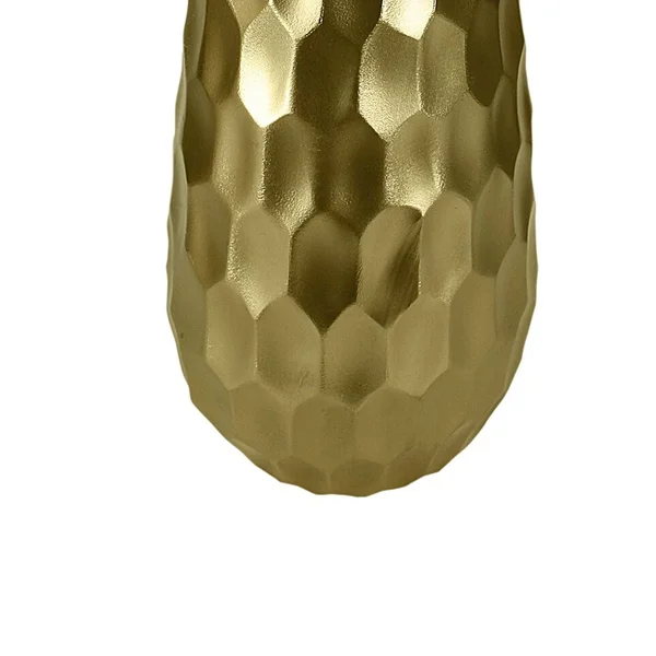Benjara Metal Vase with Hammered Textured Surface, Gold