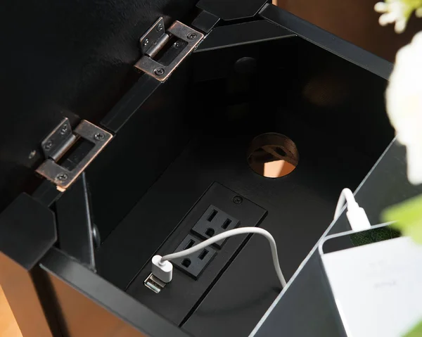 One Source Living Sutton Side Table with Charging Station in Black